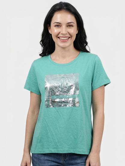 Ladies Foil Printed Top Green