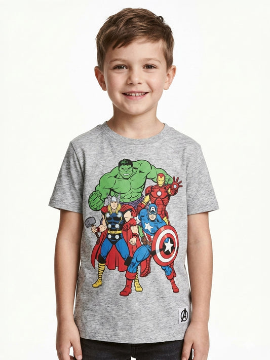 Boys Printed T Shirt Grey Melange