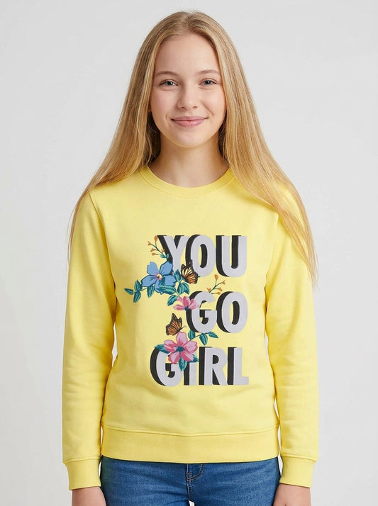 Girls Yellow Fleece Pullover Sweatshirt