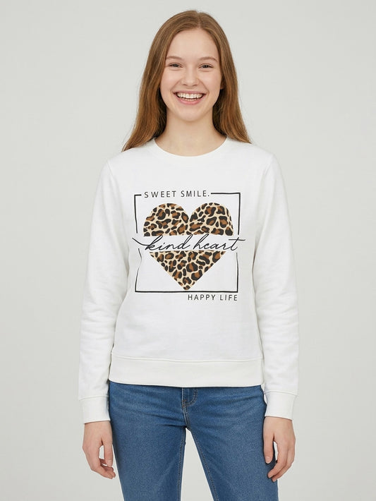 Girls White Fleece Pullover Sweatshirt