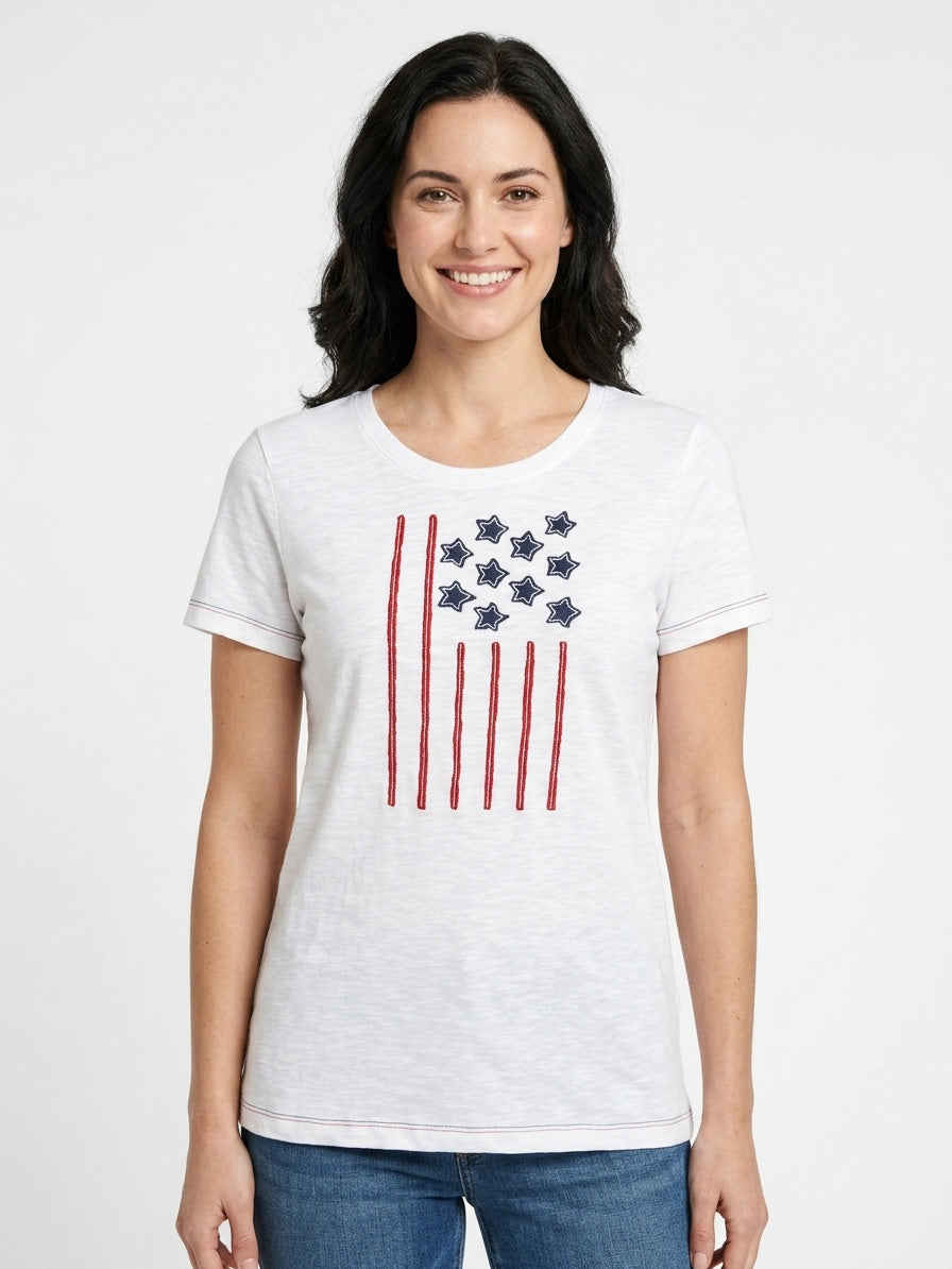 Ladies White Applique T Shirt
