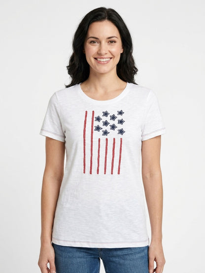 Ladies White Applique T Shirt