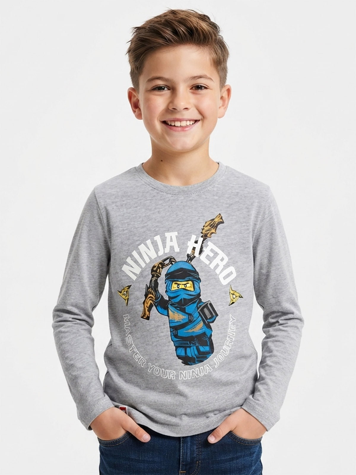 Boys Long Sleeve T Shirt Grey Melange