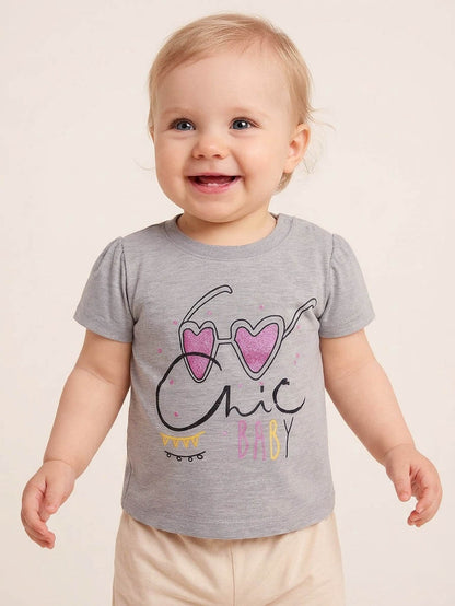 Baby Girls Printed Grey T-Shirt