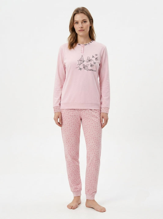 Ladies Printed Interlock Winter Pyjama Set