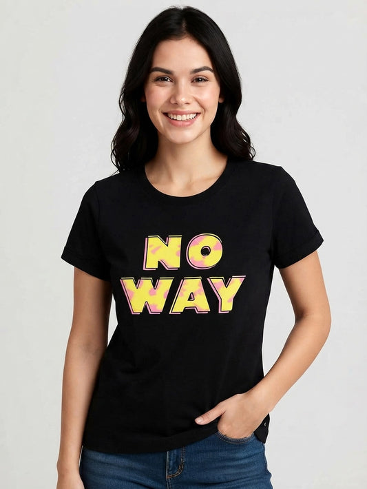 Ladies Printed Black T Shirt