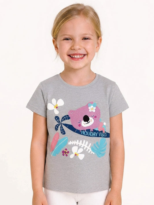 Girls Grey Printed T-Shirt