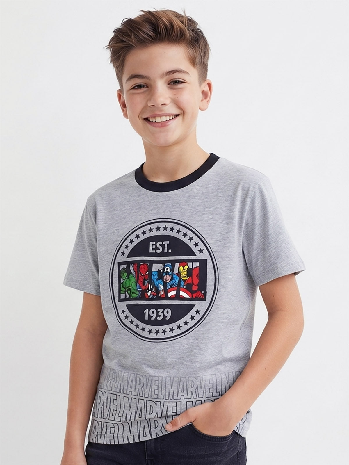 Boys Printed Grey T-Shirt