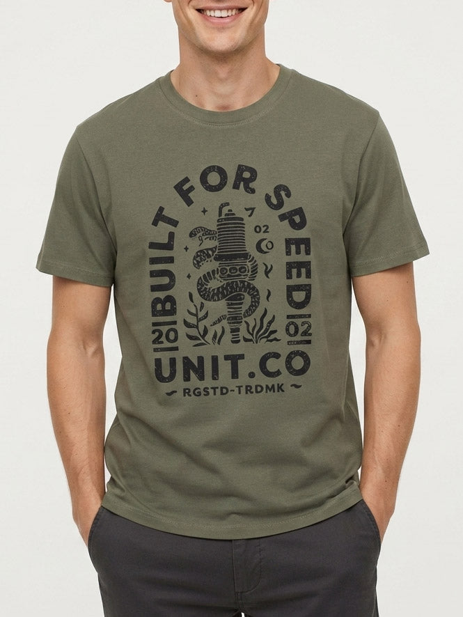 Mens Printed T Shirt Olive / Built
