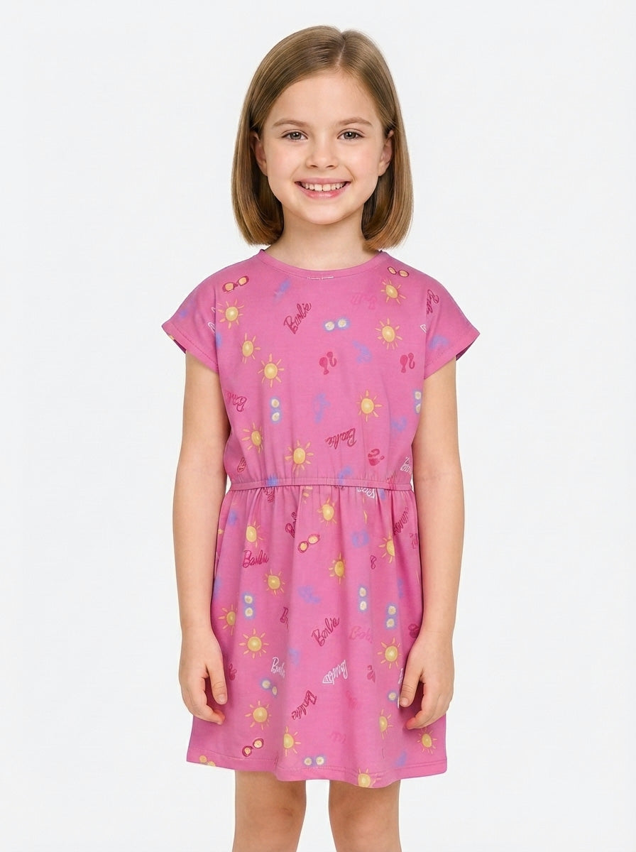 Girls Printed Pink AOP Dress