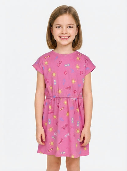 Girls Printed Pink AOP Dress
