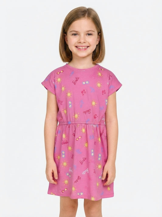 Girls Printed Pink AOP Dress