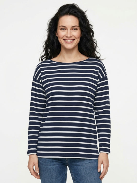 Ladies Striped Long Sleeve Navy Top