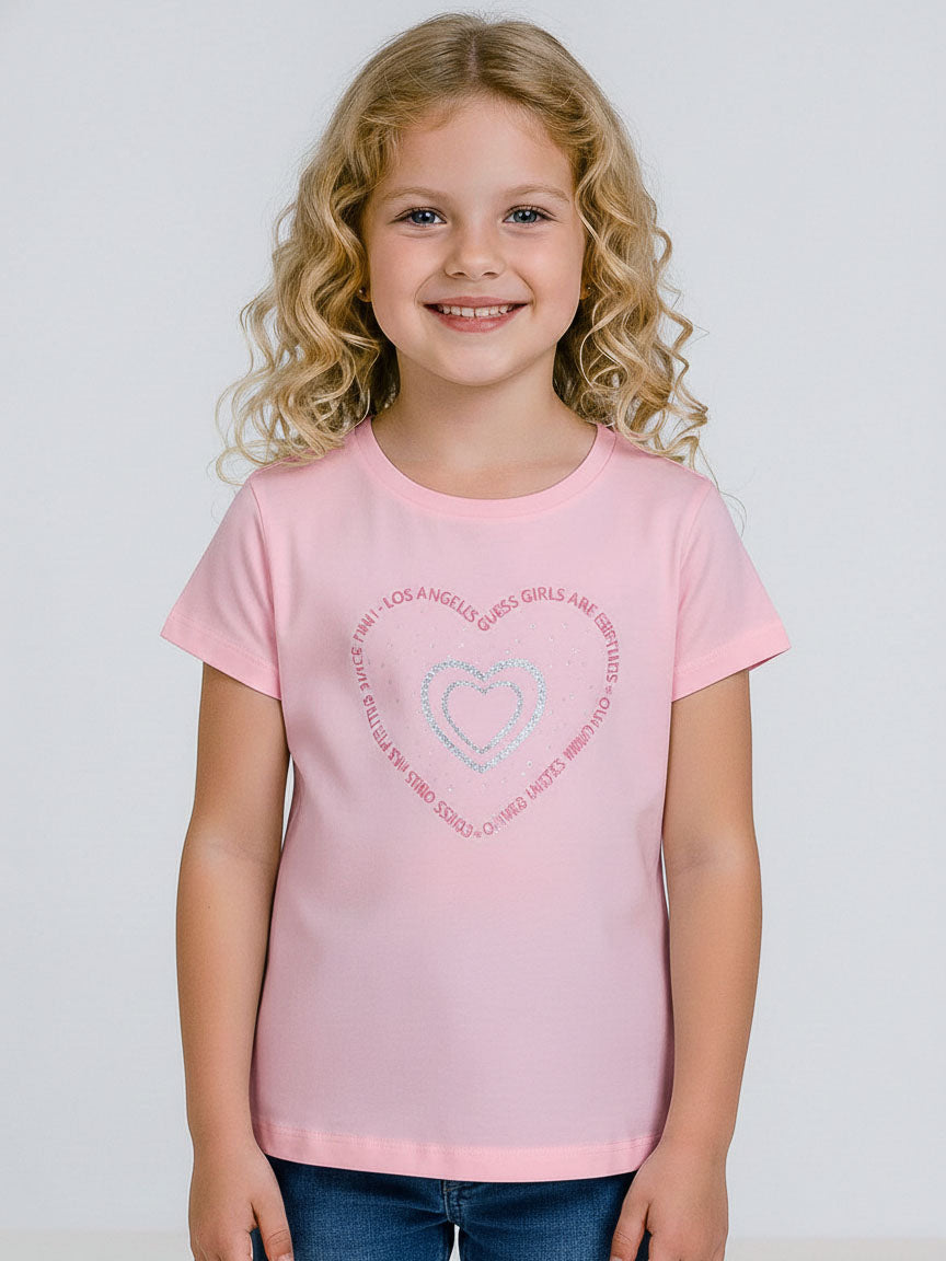 Girls Pink Heart Print T Shirt