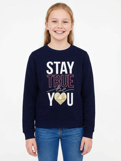 Girls Navy Fleece Pullover Sweatshirt