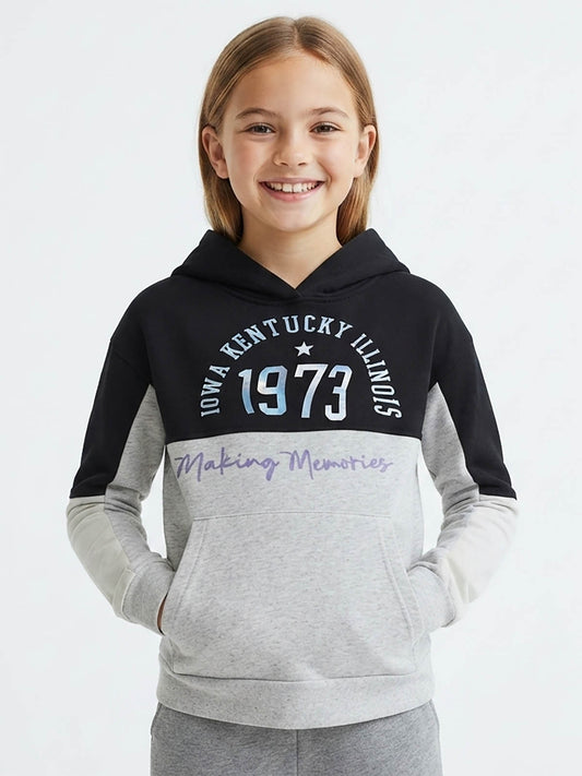 Girls Hooded Pullover Sweatshirt Black