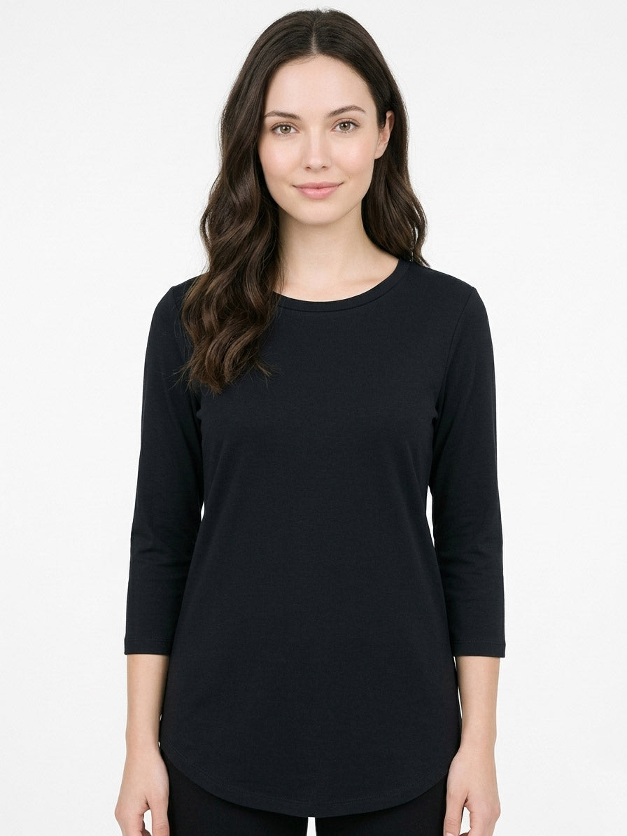 Ladies 3/4th Sleeve Black T Shirt