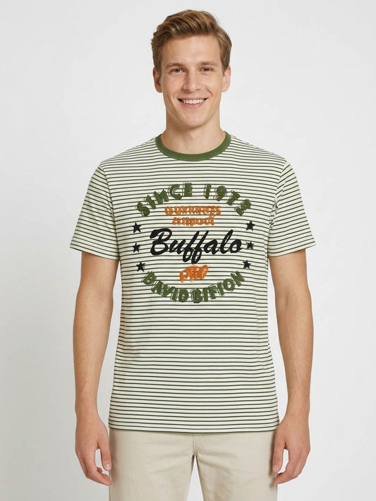 Mens Printed T Shirt Green Striped