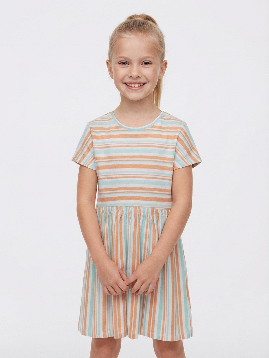 Girls Multi Printed Stripes Dress