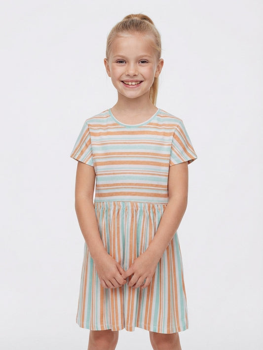Girls Multi Printed Stripes Dress