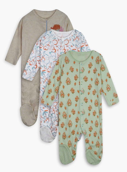 One Month Baby 3 pack Sleepsuits Assorted