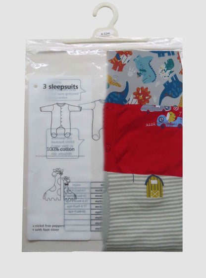 New Born Baby 3 pack Sleepsuits Assorted