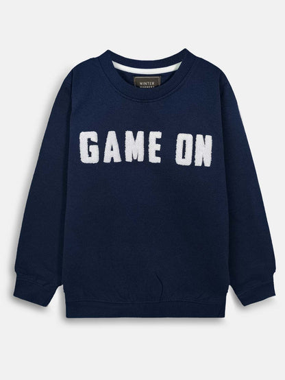 Boys Navy Applique Print Pullover Sweatshirt