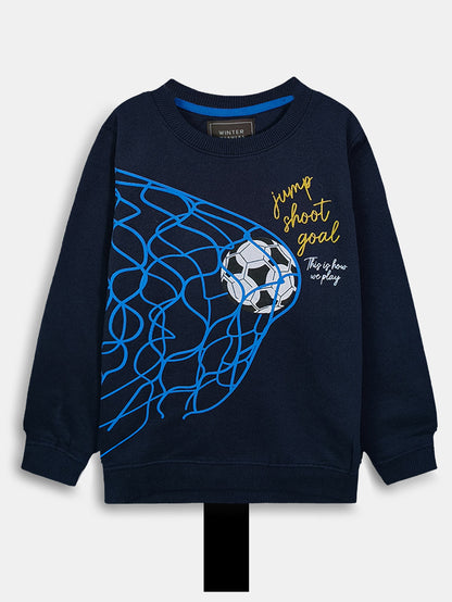Boys Navy Football Print Pullover Sweatshirt