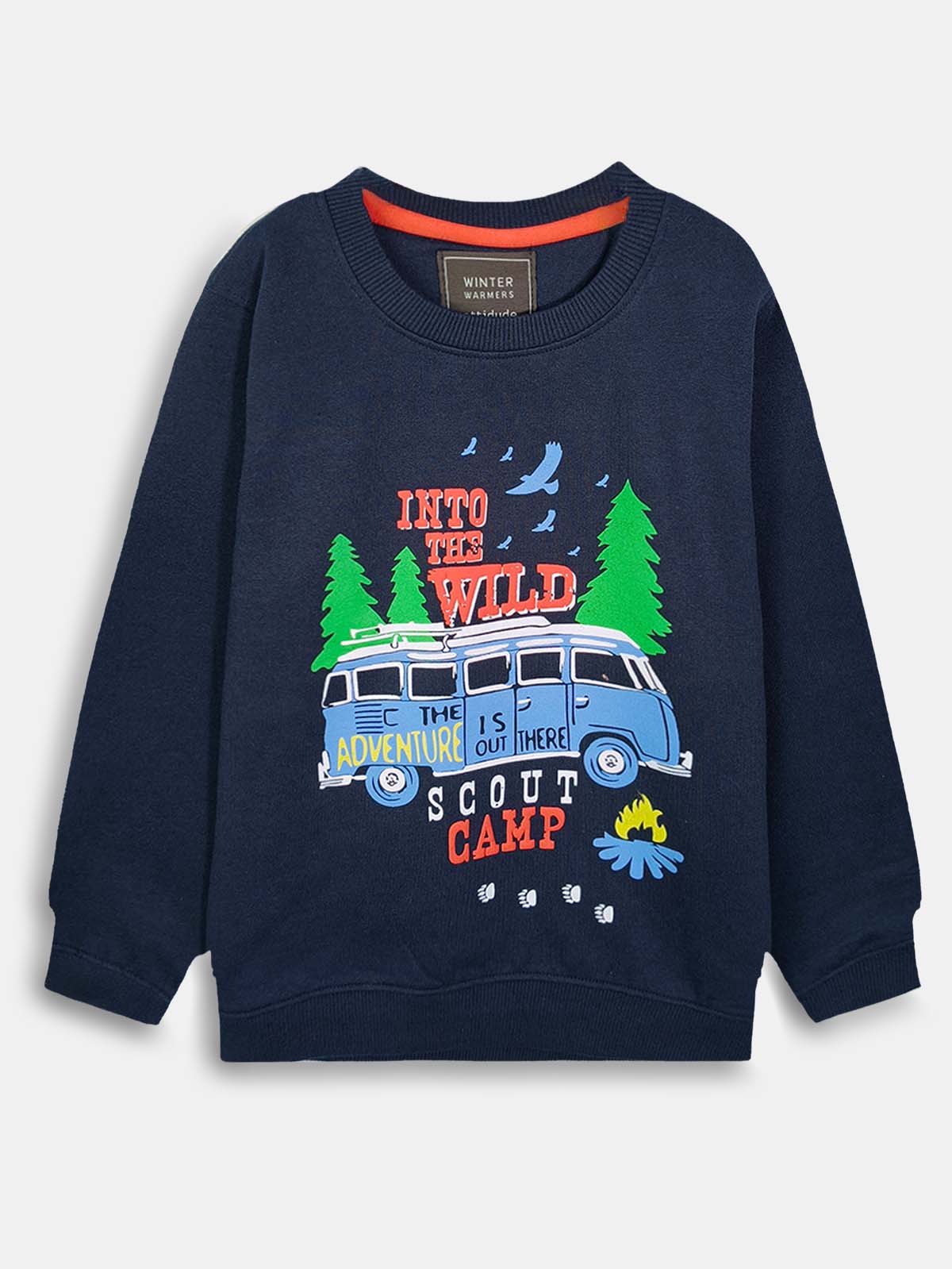 Boys Navy Bus Print Pullover Sweatshirt
