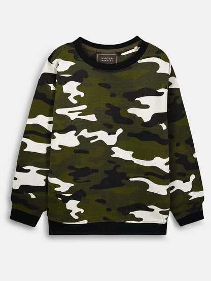 Boys Camo Printed Pullover Sweatshirt