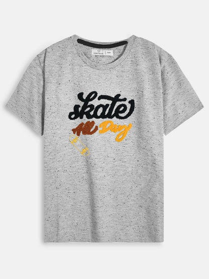 Girls Grey Skate Applique T Shirt