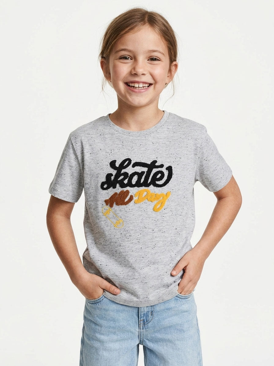 Girls Grey Skate Applique T Shirt
