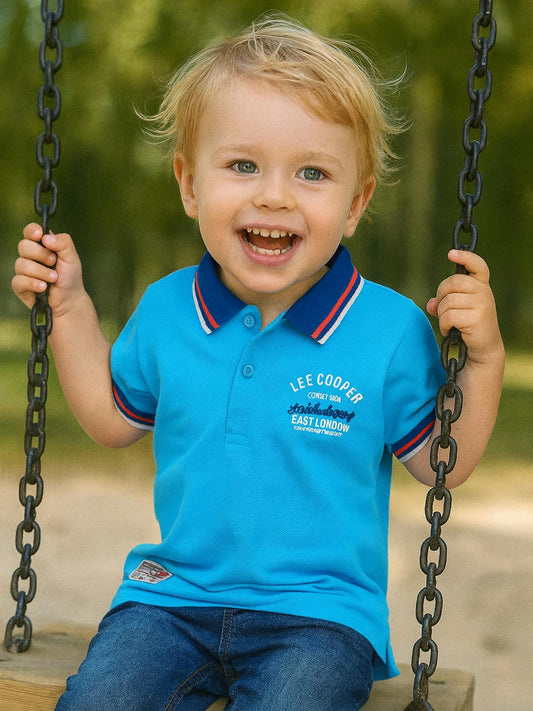 Boys Blue Applique Polo