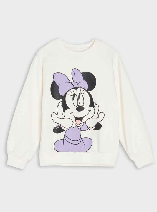 Girls Pullover Printed White Sweatshirt