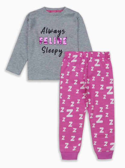 Girls Grey Melange Pyjama Set