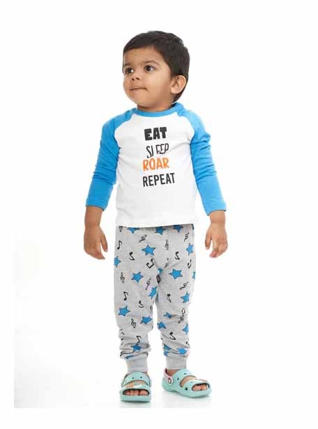 Boys White-Grey AOP Pyjama Set