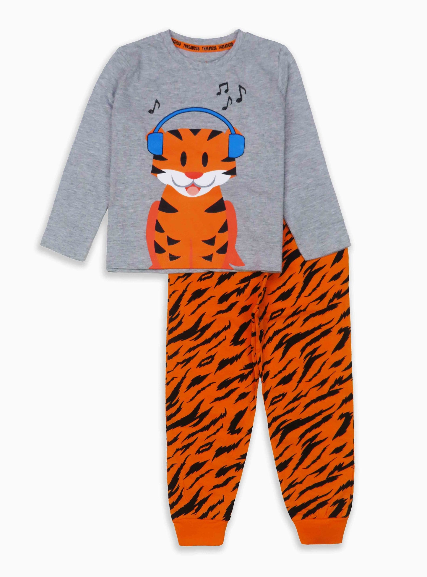 Boys Grey-Orange AOP Pyjama Set