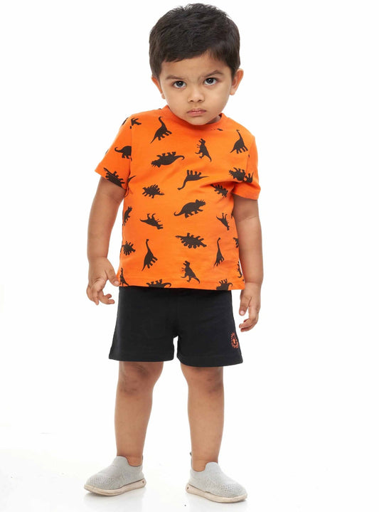 Boys Orange AOP-Black Shorty Set