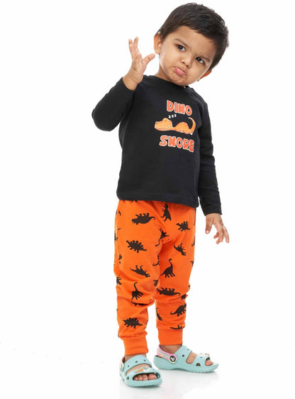 Boys Black-Orange AOP Pyjama Set