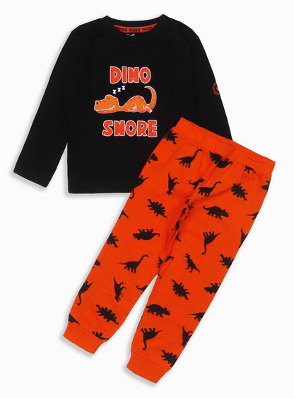 Boys Black-Orange AOP Pyjama Set