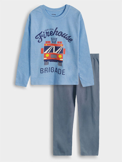 Boys Printed Blue Pyjama Set