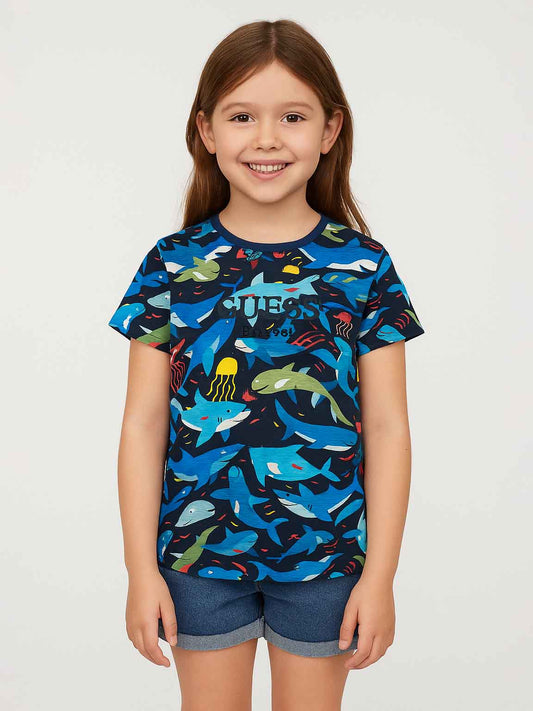 Girls Navy AOP T-Shirt