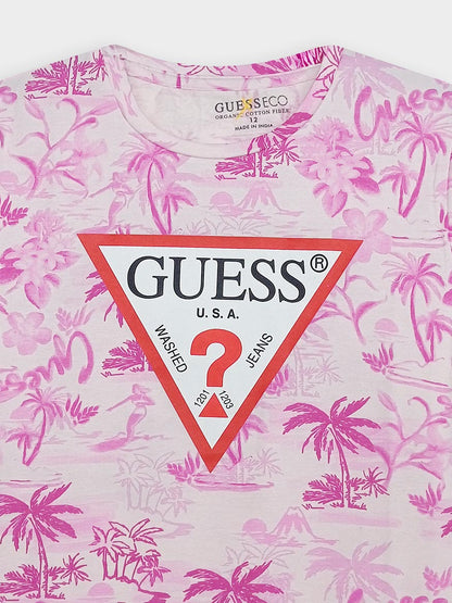 Girls Pink Floral Printed T-Shirt