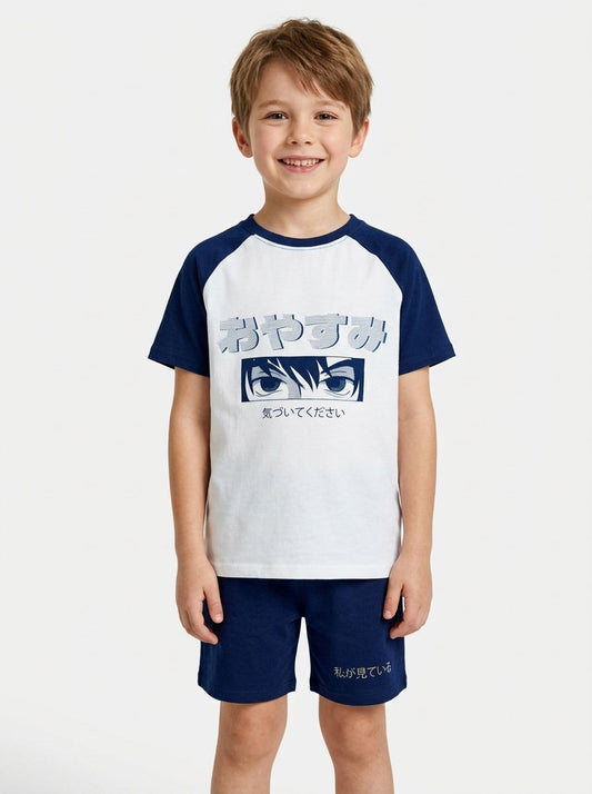 Boys Anime Printed Shorty Set