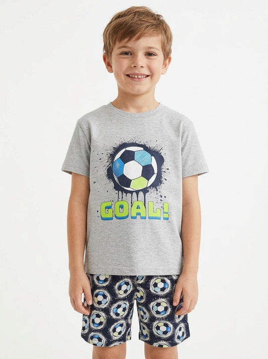 Boys Football Print Shorts Set Grey