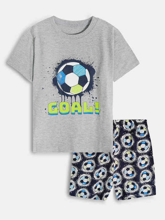 Boys Football Print Shorts Set Grey