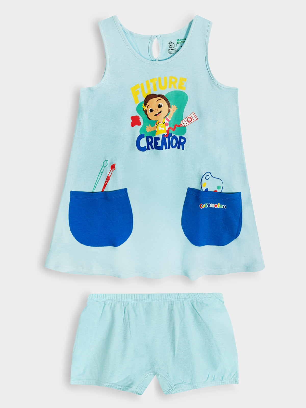 Girls Printed 2 Pc Set Dress n Shorts