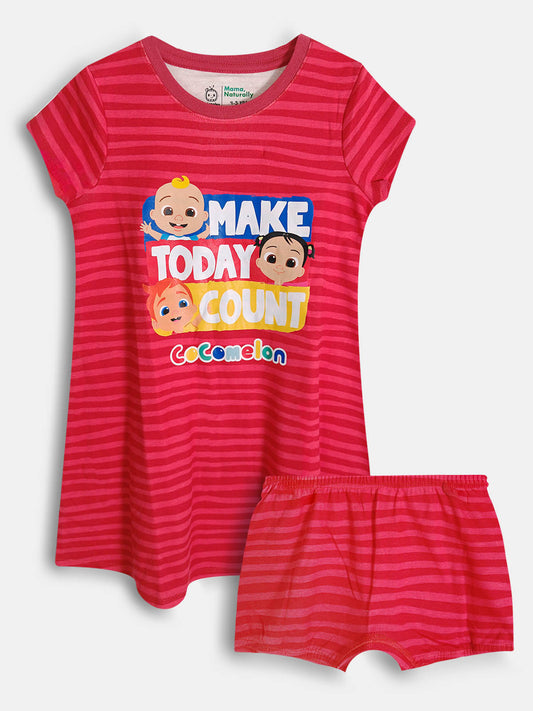 Girls Printed 2 Pc Set Dress n Shorts