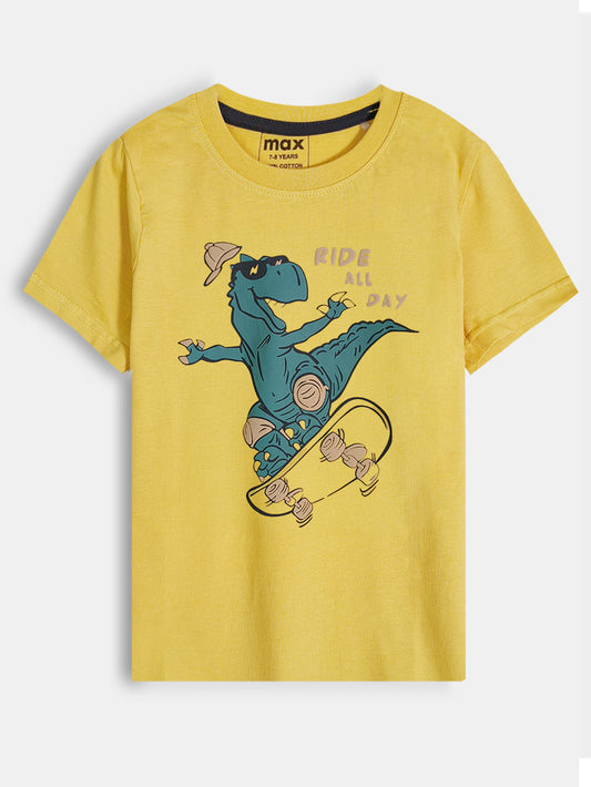 Boys Printed Yellow T-Shirt