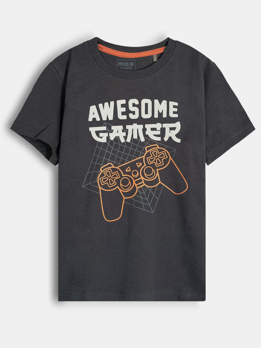 Boys Printed Grey T-Shirt